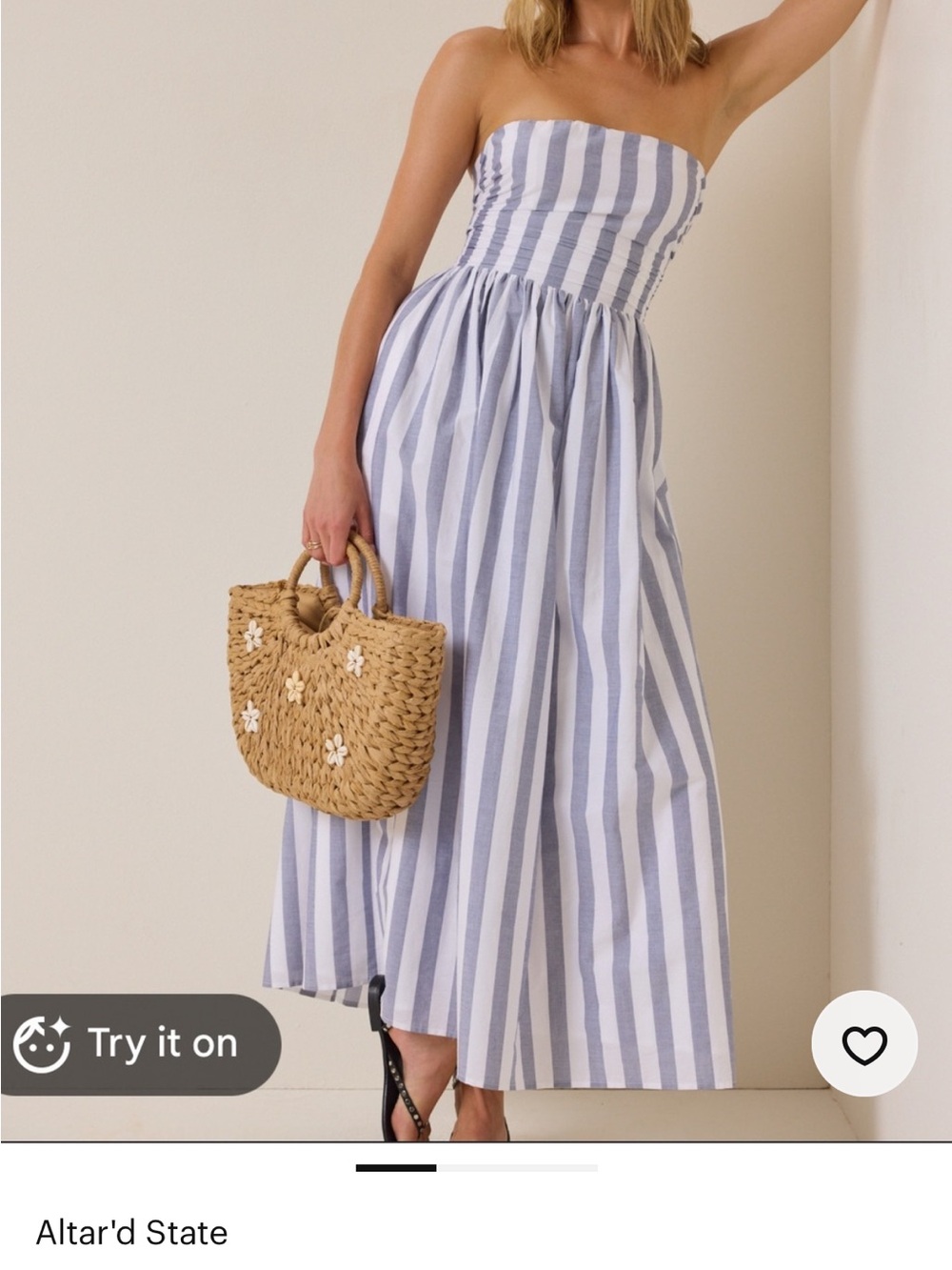 Altar'd State Blue & White Strapless dress with lace up back
